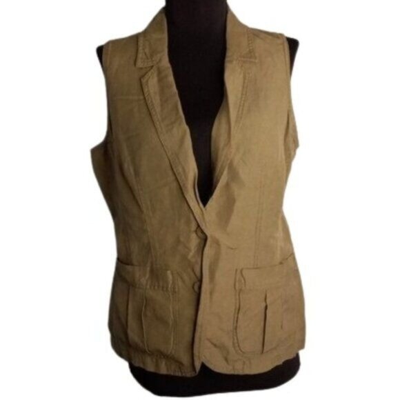 J. Jill S SP Womens Petite Silk Linen Blazer Vest Green - Picture 1 of 9